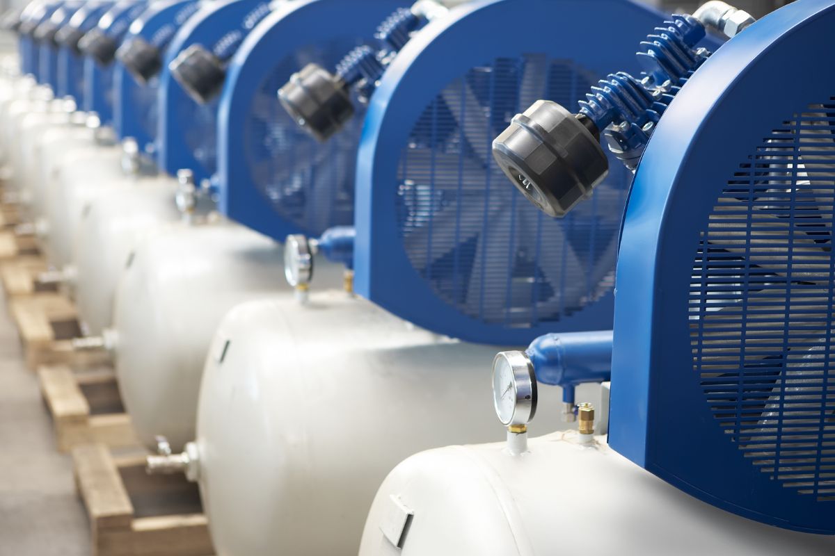 a line of air compressors